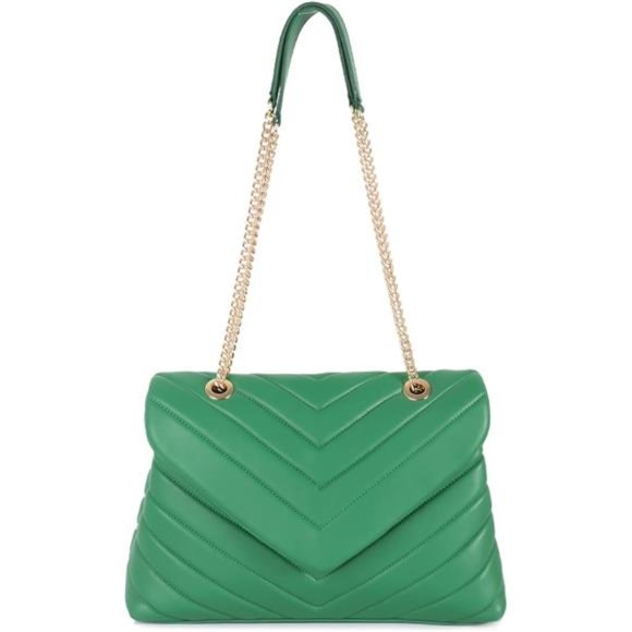 Green Sleek Adjustable Chain Strap Quilted Crossbody Purse - Picture 1 of 6